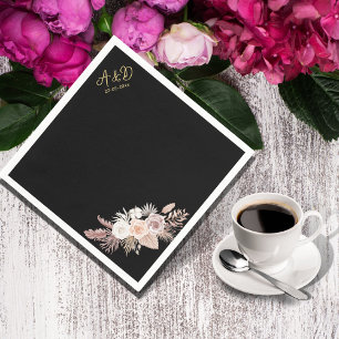 Serviette En Papier SIMPLE STYLE BOHO mariage FLORAL NOIR