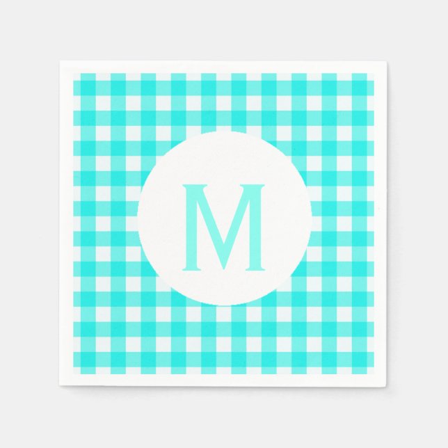 Serviette En Papier Simple Turquoise simple En vichy Monogramme (Devant)
