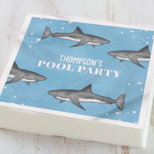 Serviette En Papier Simple Whimsical Pool Party Requins Blue Ocean (Créateur téléchargé)