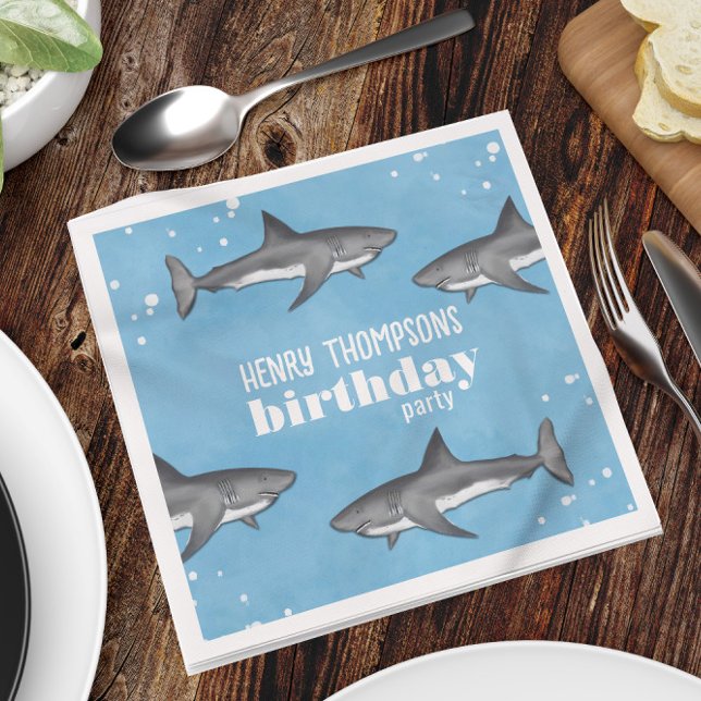 Serviette En Papier Simple Whimsical Pool Party Requins Blue Ocean (Créateur téléchargé)