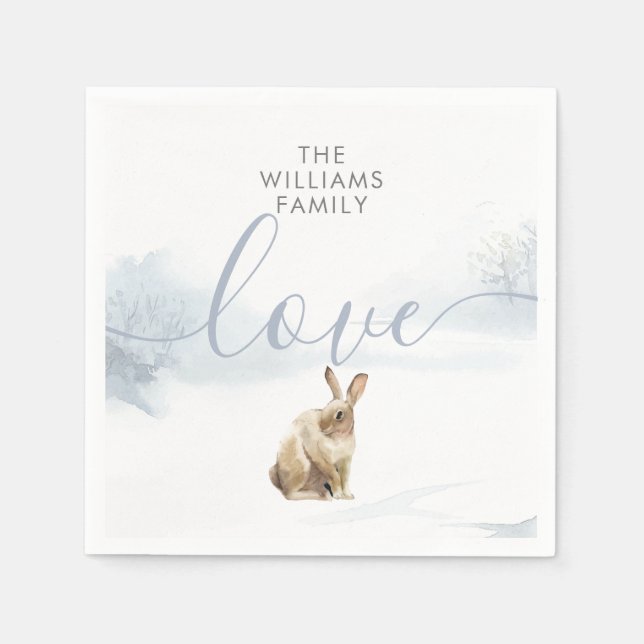 Serviette En Papier Simples hiver Woodland Scène Lièvre Noël (Devant)