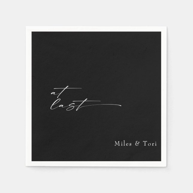 Serviette En Papier Simplicité moderne Noir à Dernier Mariage (Devant)