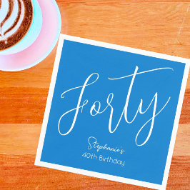 Serviette En Papier Simply Modern Script Blue 40th Birthday Party