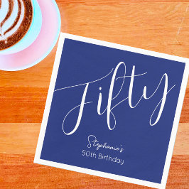 Serviette En Papier Simply Modern Script Marine Blue 50th Birthday