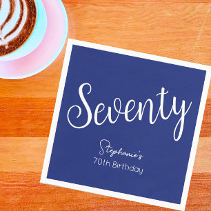 Serviette En Papier Simply Modern Script Navy Blue 70th Birthday Party