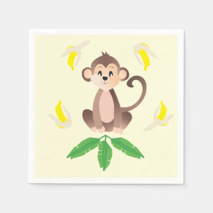 Serviette En Papier Singe Avec Bananes Peelées Tropical Jungle Animal