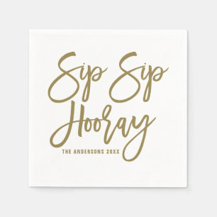 Serviette En Papier Sip Gold Hooray main Lettré