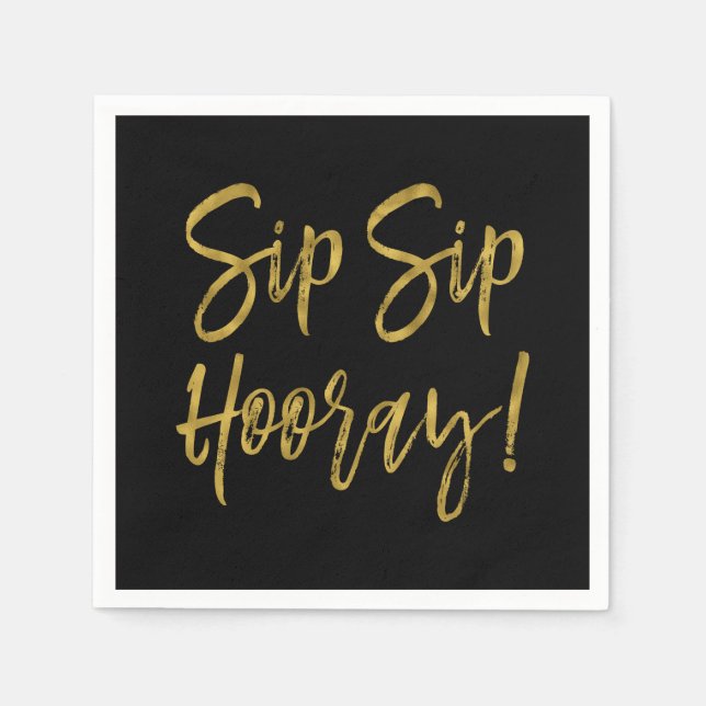 Serviette En Papier Sip Hooray Faux Gold Foil et serviettes noires (Devant)