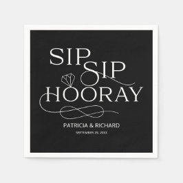 Serviette En Papier Sip Sip Hooray Engagement Party Noir