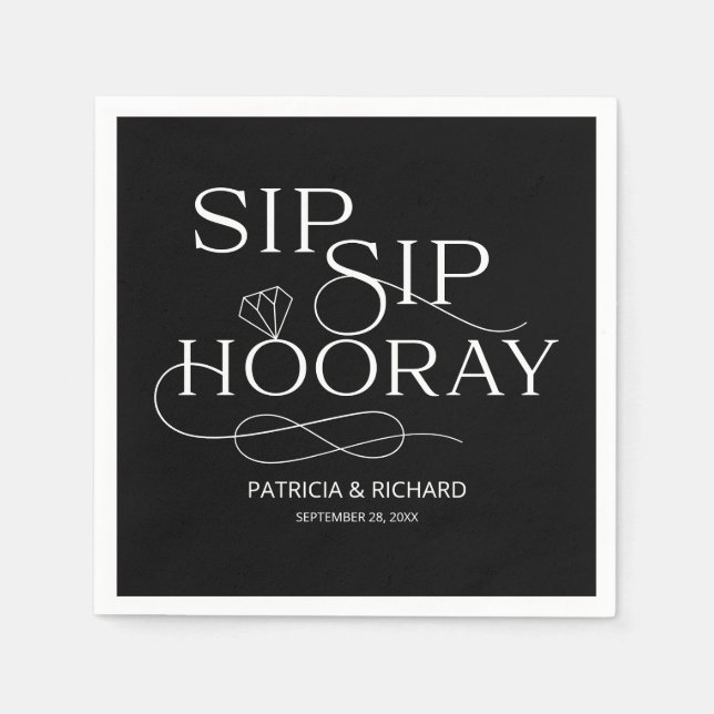 Serviette En Papier Sip Sip Hooray Engagement Party Noir (Devant)