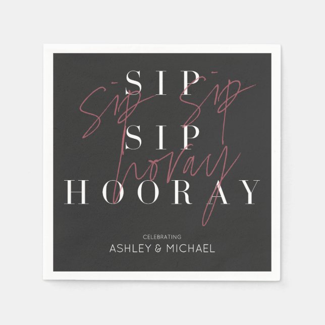 Serviette En Papier Sip Sip Hooray moderne Black Celebration Party (Devant)