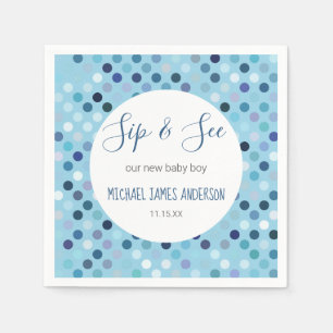 Serviette En Papier Sip & Voir Baby Boy Douche Pois Bleus