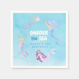 Serviette En Papier Sirène 1er anniversaire ONEder mer bleu Budget