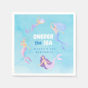 Serviette En Papier Sirène 1er anniversaire ONEder mer bleu Budget