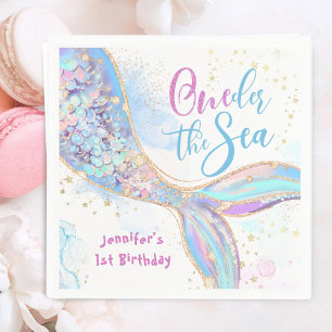 Serviette En Papier Sirène 1er Anniversaire Près De La Mer Bleue
