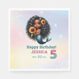 Serviette En Papier Sirène Africaine Américaine 5E Anniversaire