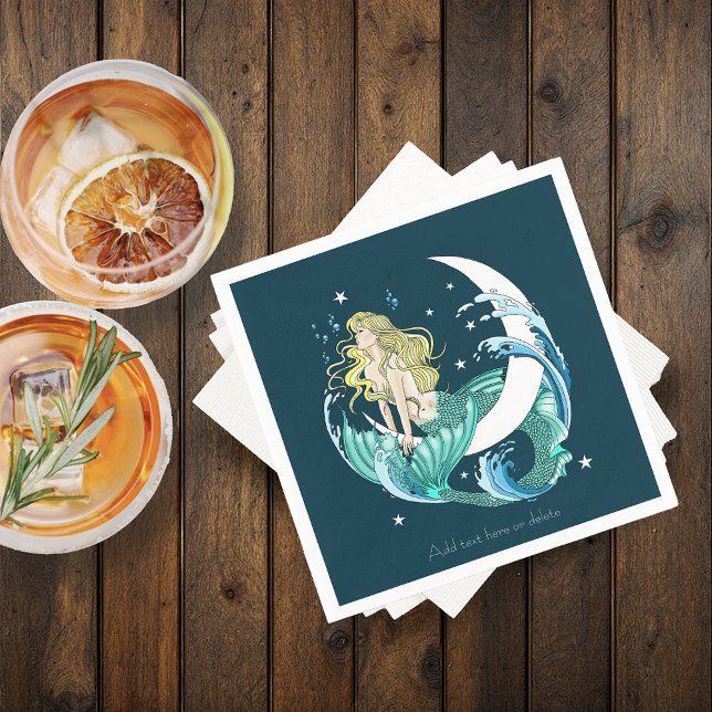 Serviette En Papier Sirène Blonde Lune Croissante Art Déco Fantastique (Créateur téléchargé)