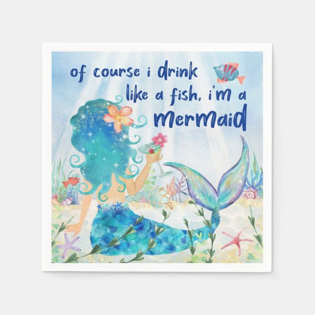 Serviette En Papier Sirène | Boisson de plage tropicale, boire comme u (Devant)