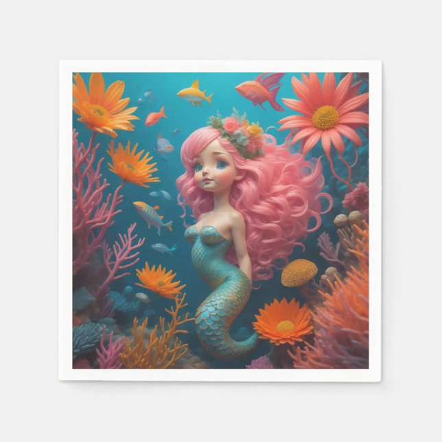 Serviette En Papier Sirène mignonne rose (Devant)