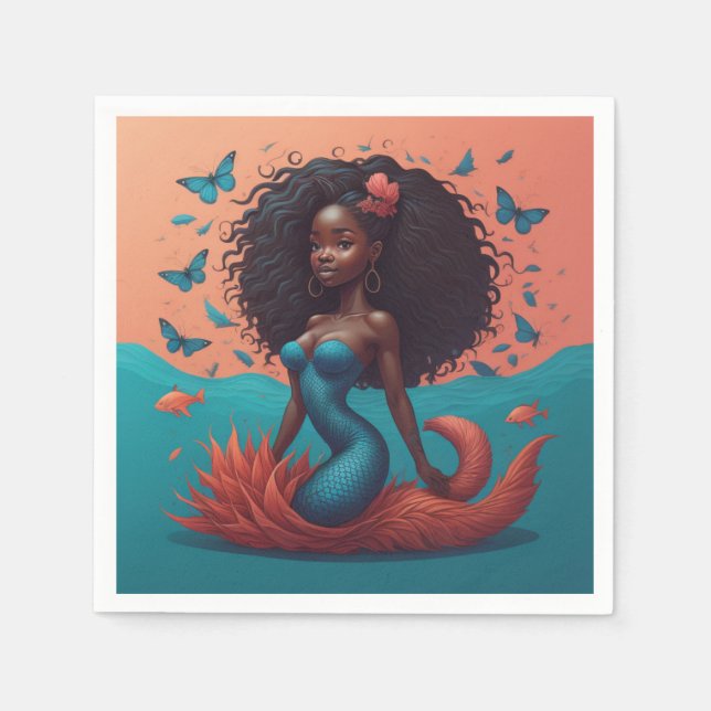 Serviette En Papier Sirène noire (Devant)