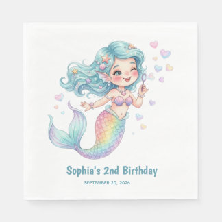 Serviette En Papier Sirène Nom personnalisé et date de naissance