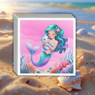 Serviette En Papier Sirène Rêve Rose Sous Le Baby shower De Mer