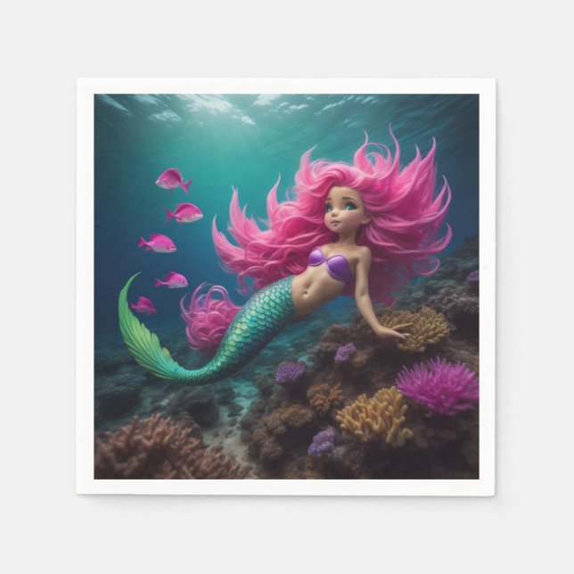 Serviette En Papier Sirène rose (Devant)
