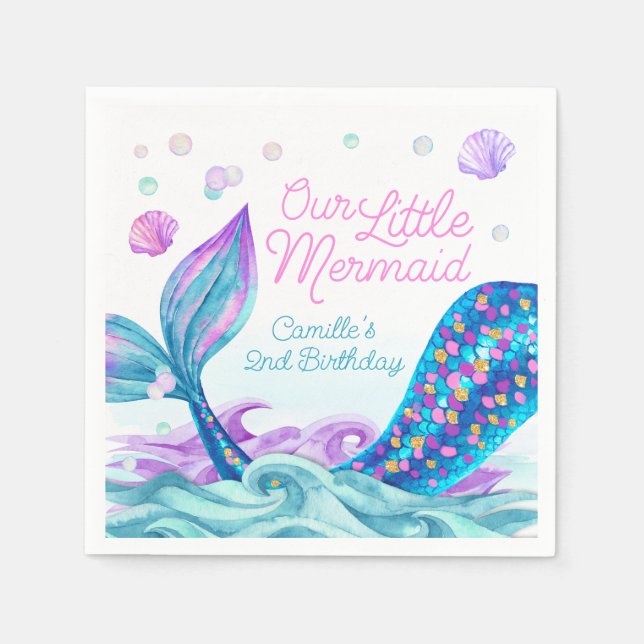 Serviette En Papier Sirène sous la fête d'anniversaire de l'eau (Devant)