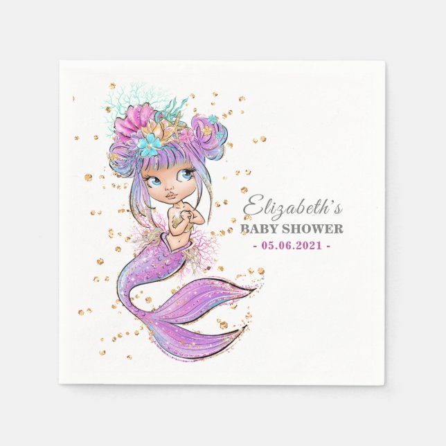 Serviette En Papier Sirène Sous Le Baby shower De Mer (Devant)