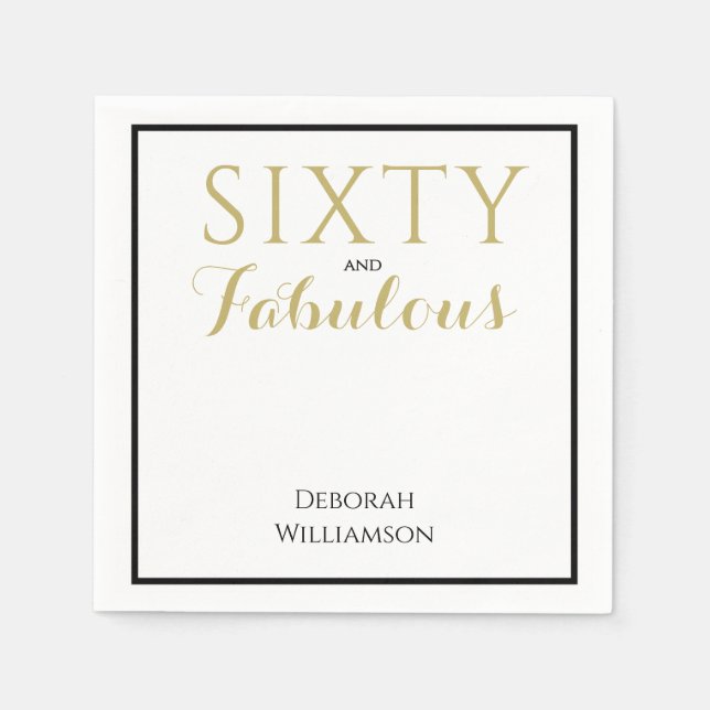 Serviette En Papier Sixty and Fabulous Black Gold 60th Birthday (Devant)