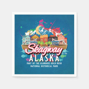 SERVIETTE EN PAPIER SKAGWAY ALASKA HISTORIQUE OR RUSH TOWN DÉCOUPAGE