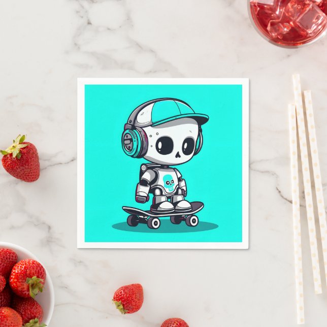 Serviette En Papier Skate SkullBot (En situation)
