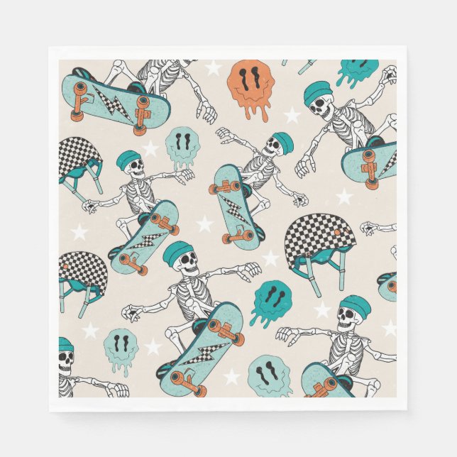 Serviette En Papier Skateboard Skeleton Party Naples (Devant)