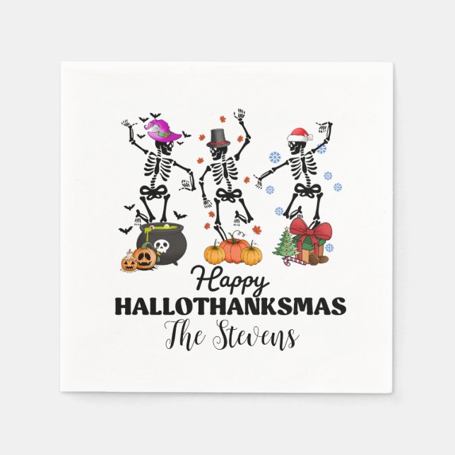 Serviette En Papier Skeleton Hallothanksmas heureux (Devant)