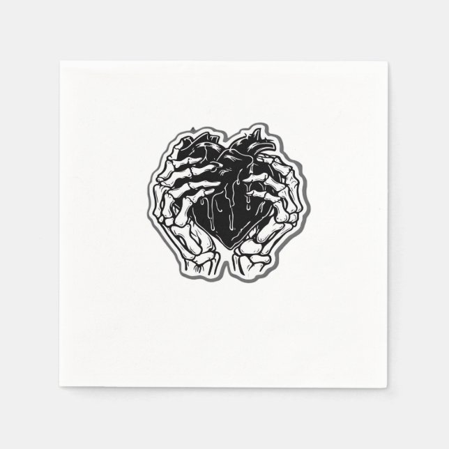 Serviette En Papier Skeleton Heart Hands Drôle (Devant)