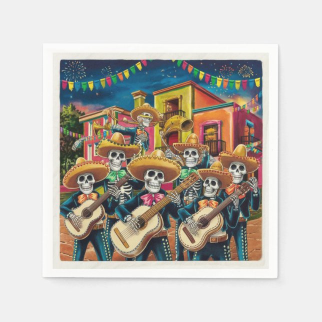 Serviette En Papier Skeleton Mariachi Band Día de Los muertos (Devant)