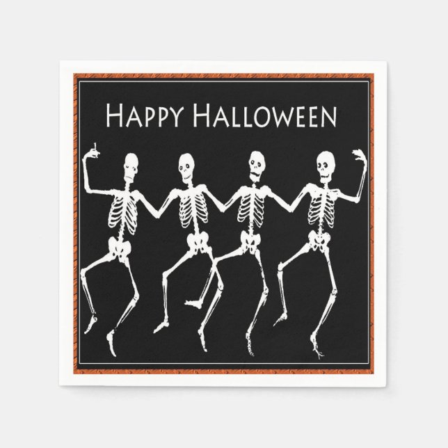 Serviette En Papier Skeletons de danse Halloween noir (Devant)