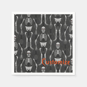 Serviette En Papier Skeletons noir et blanc Halloween Napkins
