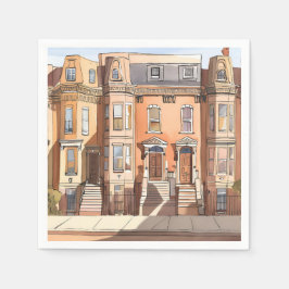 Serviette En Papier Sketched Brownstones | Boston Street Painting