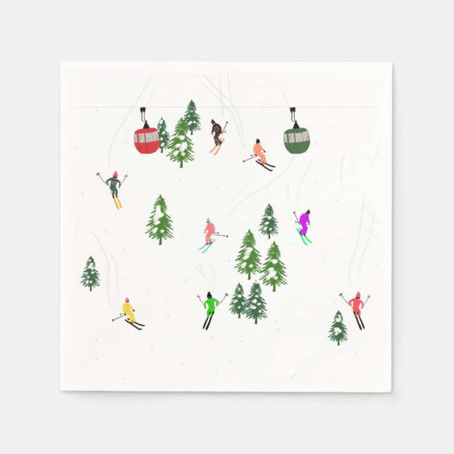 Serviette En Papier Ski alpin | Gondola Ski de vacances Ascenseur (Devant)