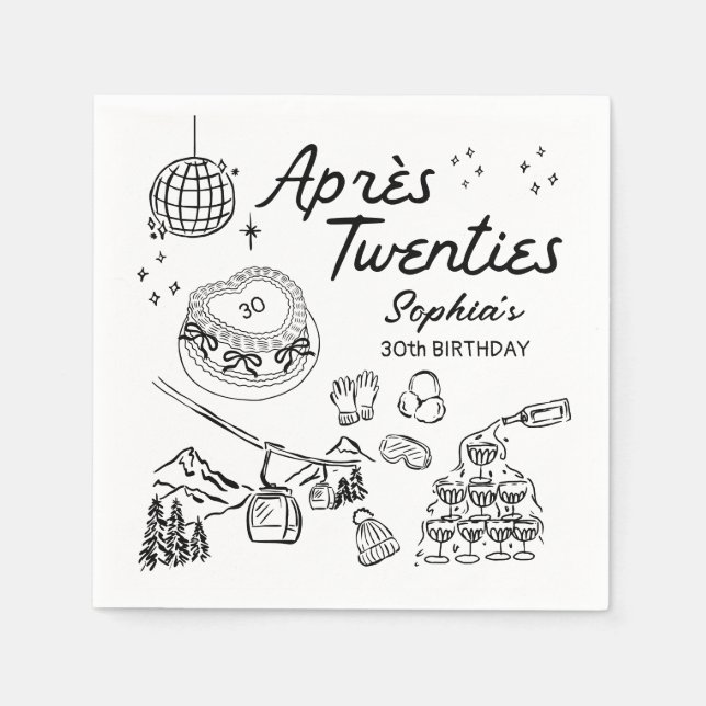 Serviette En Papier Ski Birthday Party Apres Twenties (Devant)