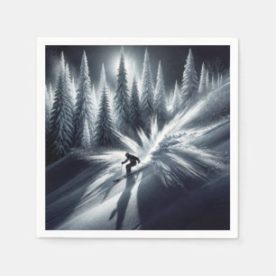 Serviette En Papier Ski de descente au clair de lune