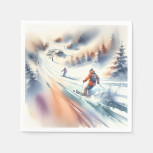Serviette En Papier Ski De Neige En Aquarelle