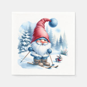 Serviette En Papier Ski Gnome d'hiver avec un lapin