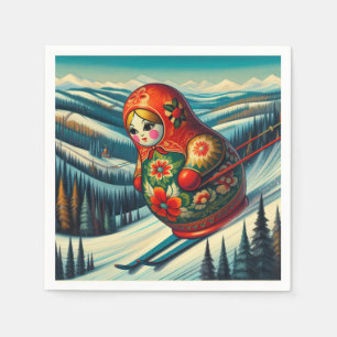 Serviette En Papier Ski Poupée Matryoshka Neige d'hiver