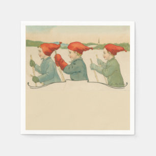 Serviette En Papier Skieurs, vieux scandinaves, Noël