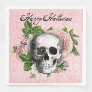 Serviette En Papier Skul gothique avec Rose   Halloween