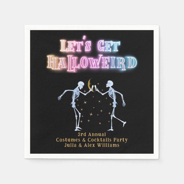 Serviette En Papier Skull Neon Halloween Halloween Skeletons dansants  (Devant)