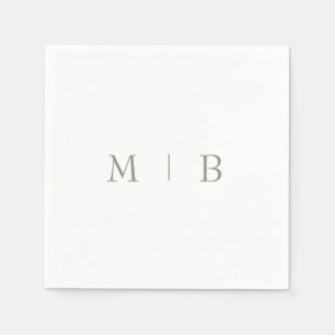 Serviette En Papier Sleek Simple Sage Monogramme Blanc Cocktail servie