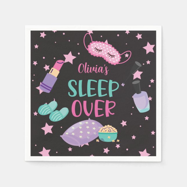 Serviette En Papier Sleepover fête noire rose violet d'interpolation p (Devant)